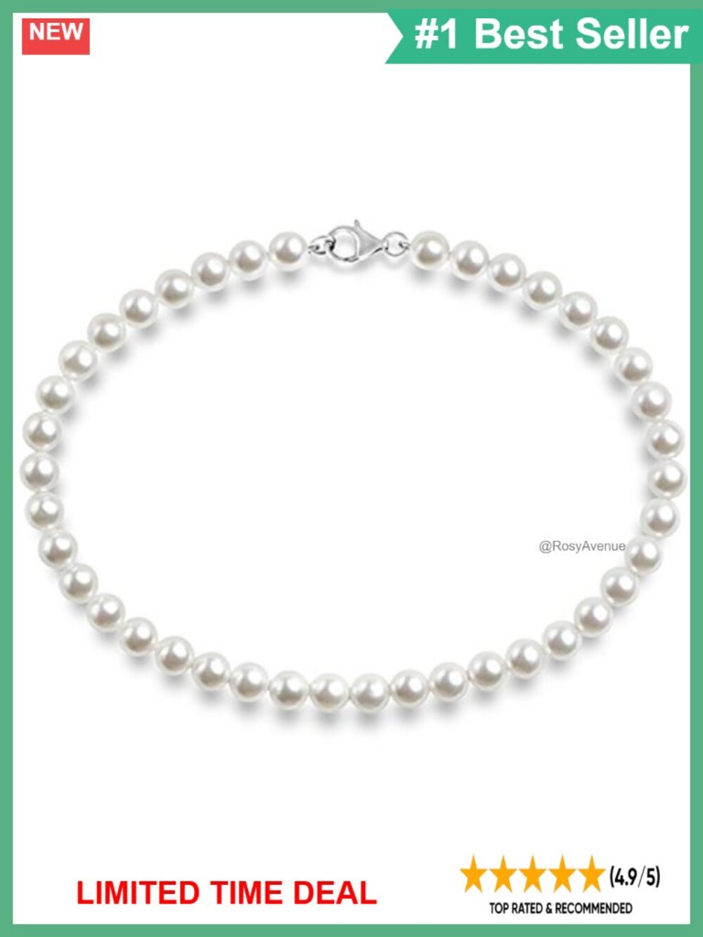 Sterling Silver Simulated Shell Pearl Strand Necklace 18" Choker 6mm